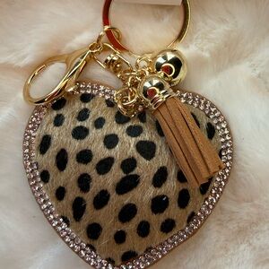 Purse Bling- Leopard Print Heart Keychain with Gold Accents